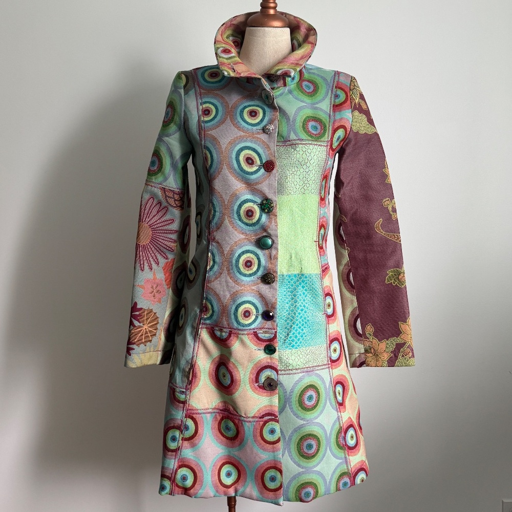 Desigual - Colorful Floral and Geometric Patchwork Coat